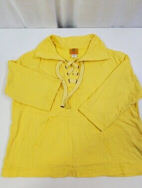 Ruby Rd. Yellow Knit 3/4 Sleeve Lace Up Front Pullover Top Petite Large